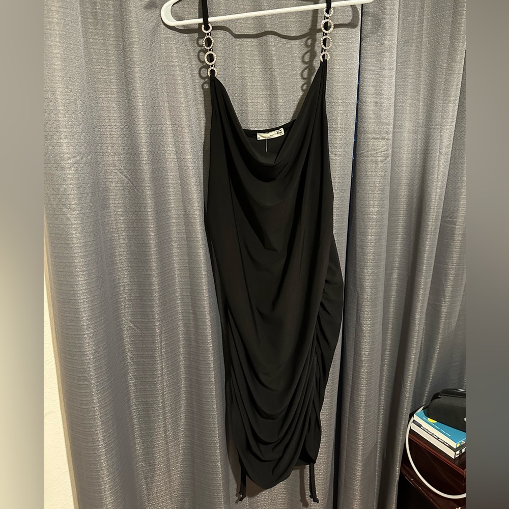 Forever Rose Couture 3x black slinky dress with rhinestone straps